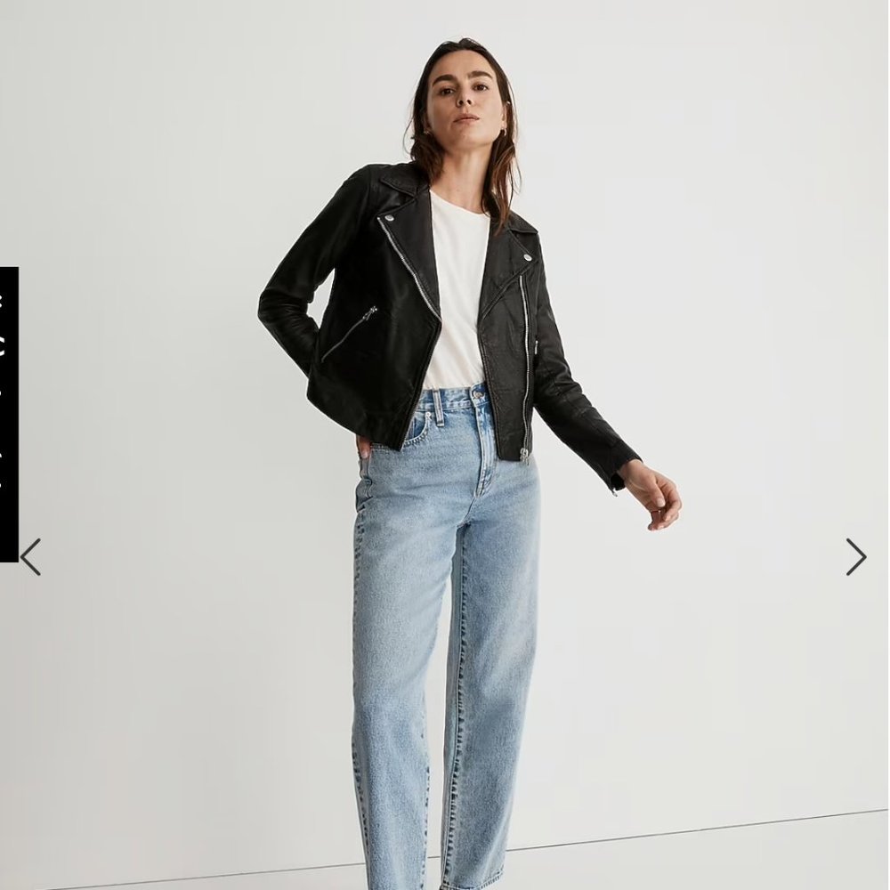 Madewell Washed Leather Moto Jacket in Black  (SZ M)